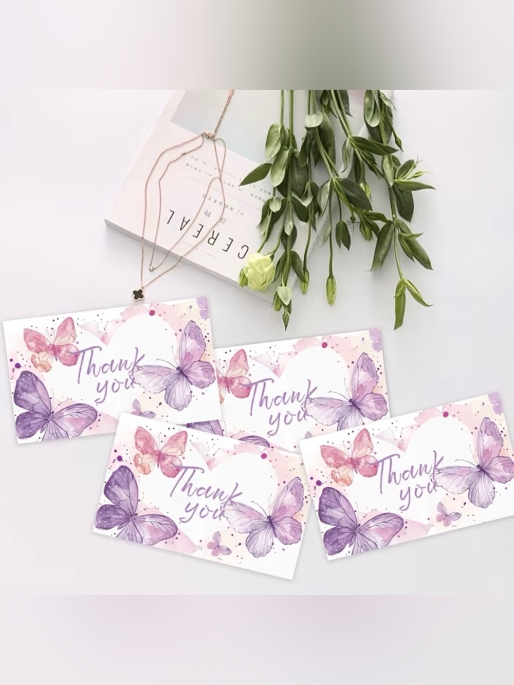 Thank You Butterfly Note Cards - Purple & Pink (50pcs) - Picture 3 of 3